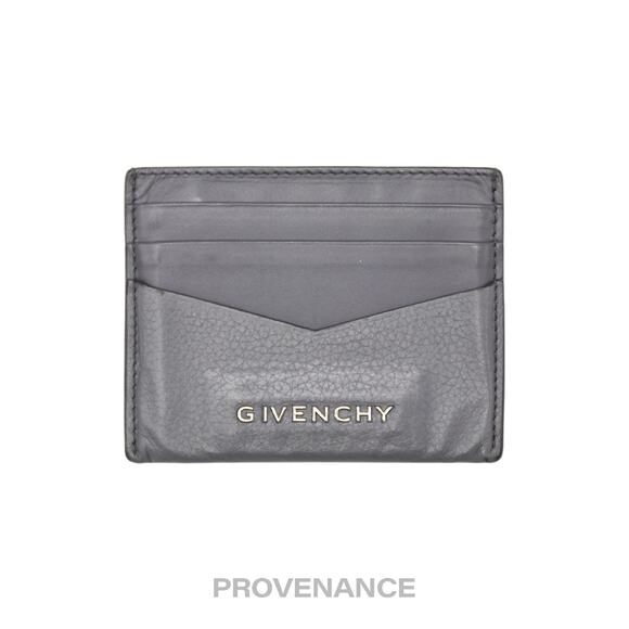 🔴 Givenchy Logo Card Holder Wallet - Grey Leather - Picture 1 of 6